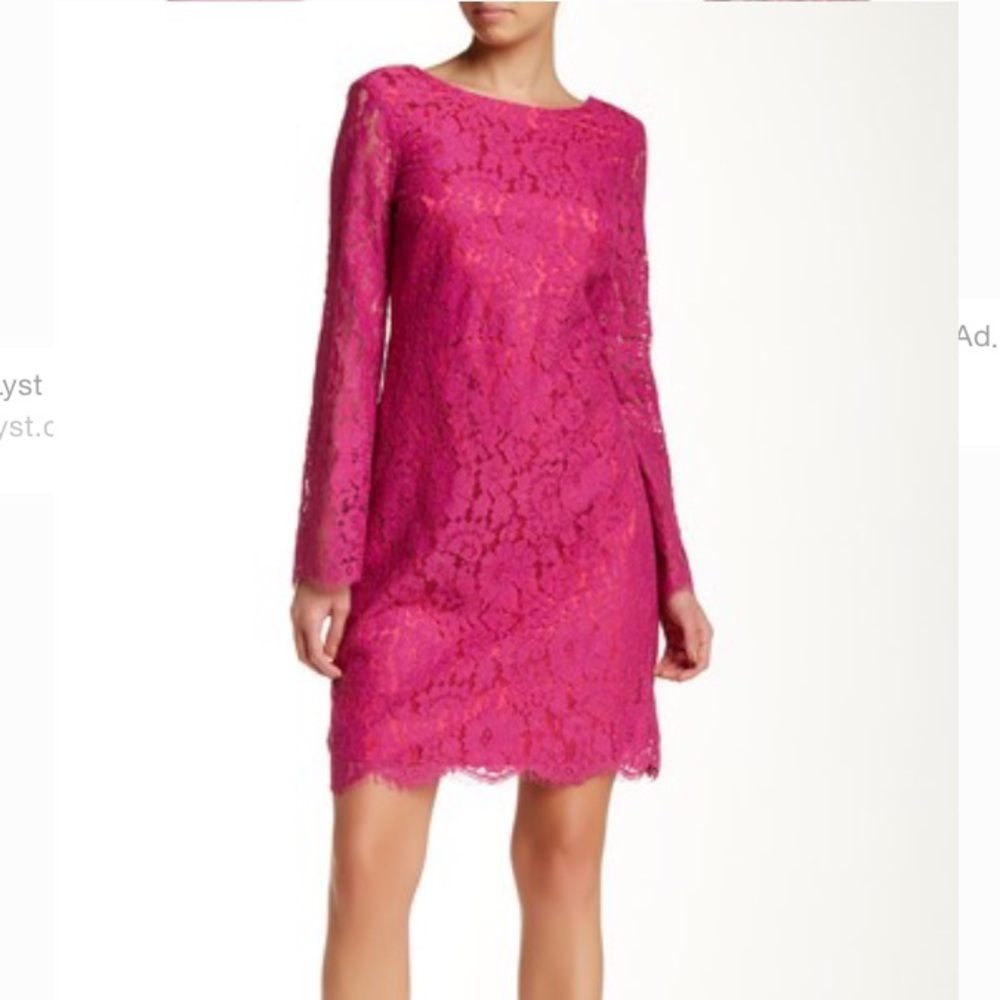 Alexa Admor pink lace long sleeve v back dress